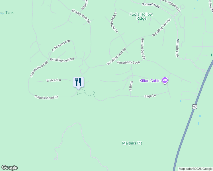 map of restaurants, bars, coffee shops, grocery stores, and more near 3540 West Senna Lane in Show Low