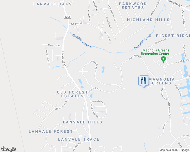map of restaurants, bars, coffee shops, grocery stores, and more near 1141 Willow Pond Lane in Leland