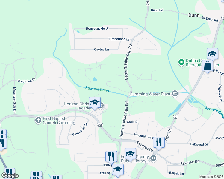 map of restaurants, bars, coffee shops, grocery stores, and more near 1525 Camden Cove Drive in Cumming