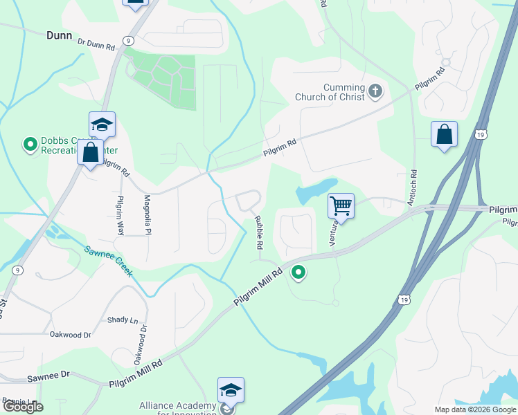 map of restaurants, bars, coffee shops, grocery stores, and more near 1314 Brookmere Way in Cumming