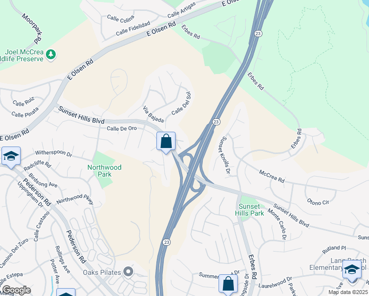 map of restaurants, bars, coffee shops, grocery stores, and more near 3658 Calle Florencia in Thousand Oaks