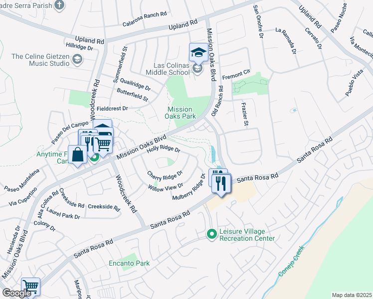 map of restaurants, bars, coffee shops, grocery stores, and more near 5659 Holly Ridge Drive in Camarillo