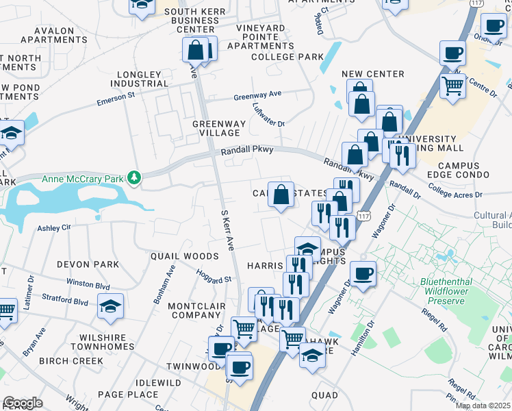 map of restaurants, bars, coffee shops, grocery stores, and more near 4594 Patrick Avenue in Wilmington