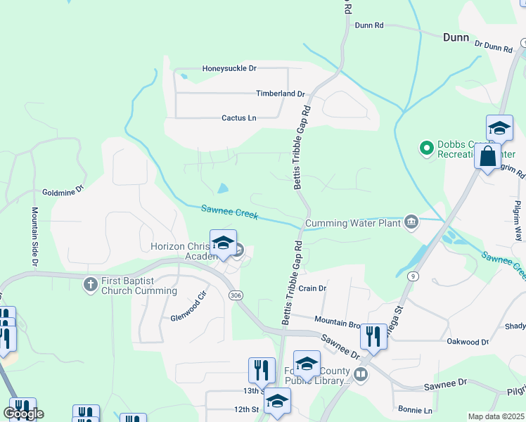 map of restaurants, bars, coffee shops, grocery stores, and more near 1525 Camden Cove Drive in Cumming