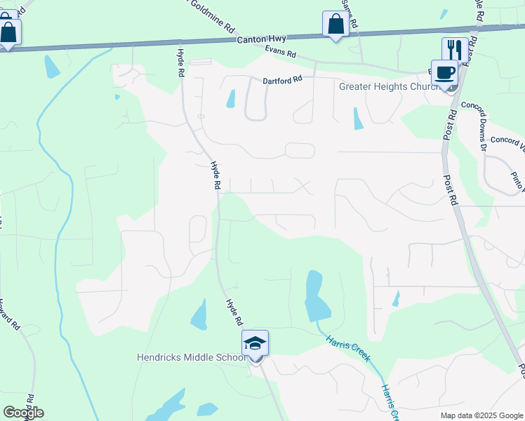 map of restaurants, bars, coffee shops, grocery stores, and more near 4775 Columbia Street in Cumming