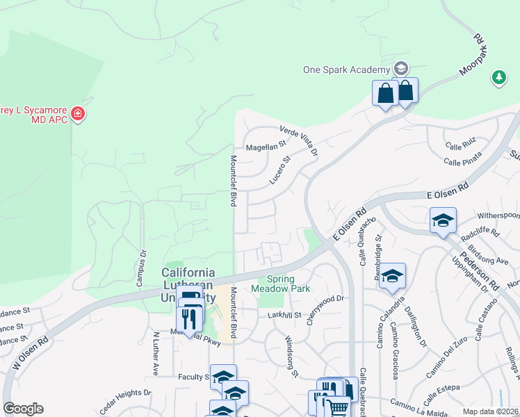 map of restaurants, bars, coffee shops, grocery stores, and more near 42 Verde Vista Drive in Thousand Oaks