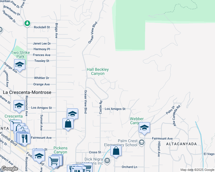 map of restaurants, bars, coffee shops, grocery stores, and more near 5223 Escalante Drive in La Cañada Flintridge