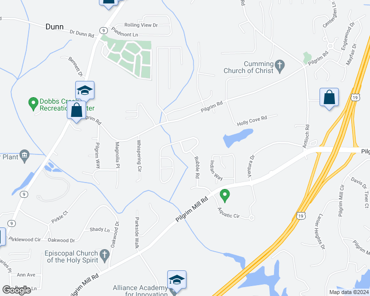 map of restaurants, bars, coffee shops, grocery stores, and more near 1267 Brookmere Way in Cumming