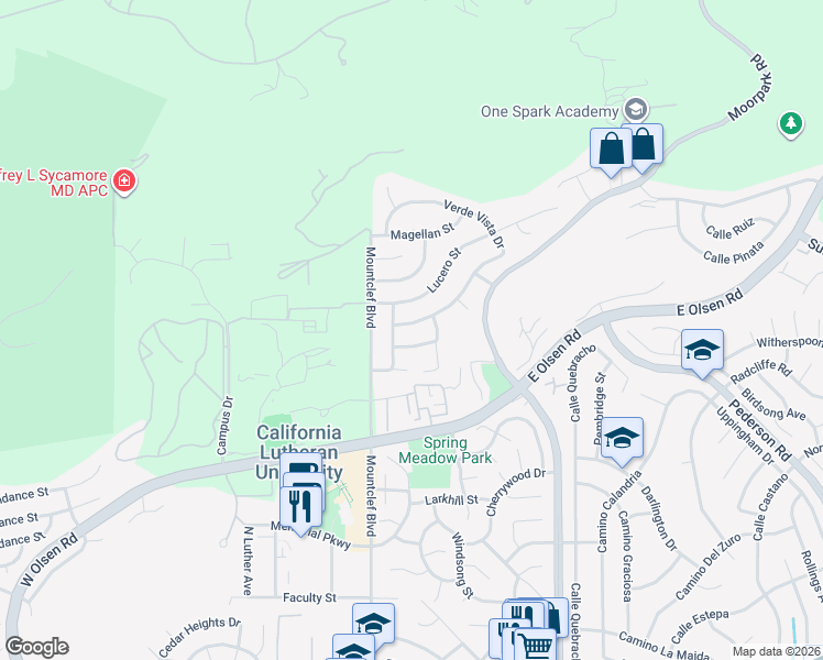 map of restaurants, bars, coffee shops, grocery stores, and more near 42 Verde Vista Drive in Thousand Oaks