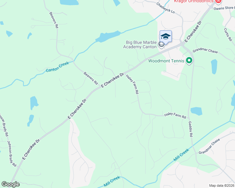 map of restaurants, bars, coffee shops, grocery stores, and more near 8626 East Cherokee Drive in Canton