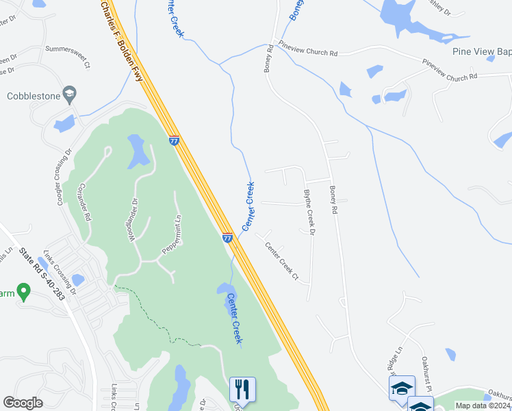 map of restaurants, bars, coffee shops, grocery stores, and more near 445 Running Bear Court in Blythewood