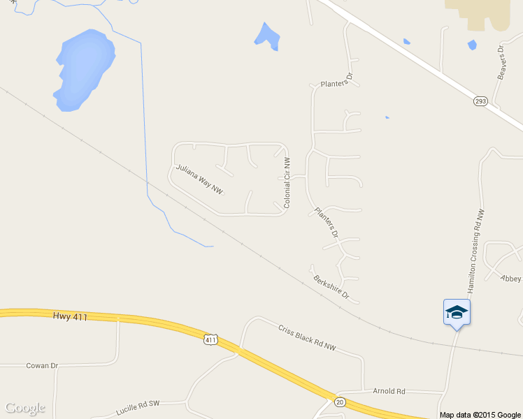 map of restaurants, bars, coffee shops, grocery stores, and more near 32 Colonial Circle Northwest in Cartersville