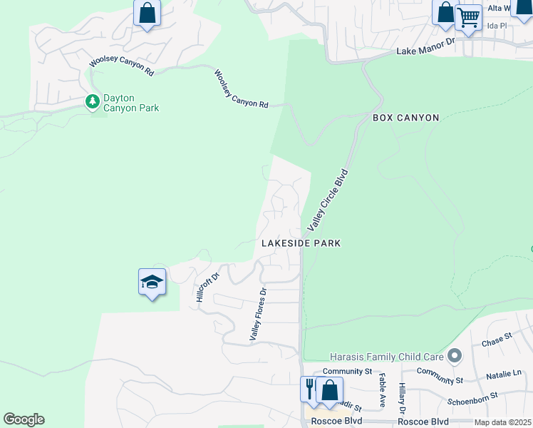 map of restaurants, bars, coffee shops, grocery stores, and more near 8815 Azul Drive in Los Angeles