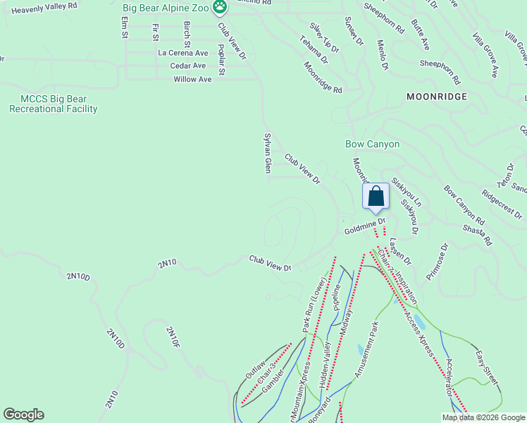 map of restaurants, bars, coffee shops, grocery stores, and more near Pigeon Road in Big Bear Lake