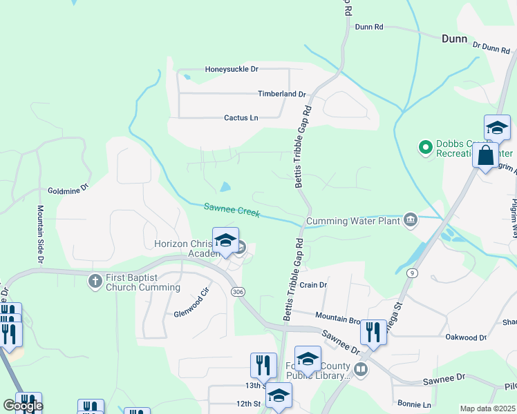 map of restaurants, bars, coffee shops, grocery stores, and more near 1545 Camden Cove Drive in Cumming