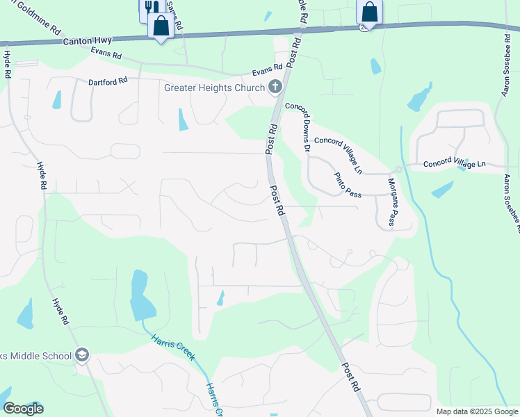map of restaurants, bars, coffee shops, grocery stores, and more near 4025 Toulon Lane in Cumming