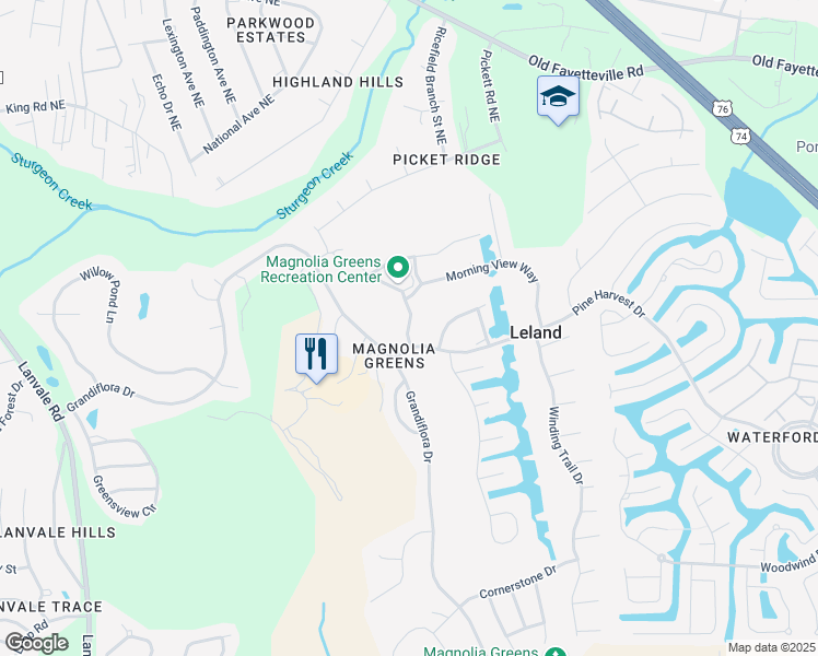 map of restaurants, bars, coffee shops, grocery stores, and more near 112 Bentgreen Drive in Leland