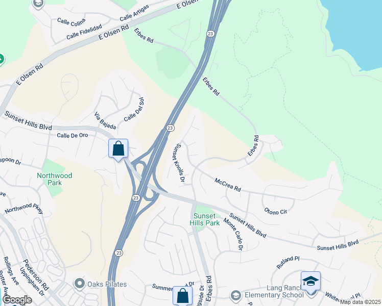 map of restaurants, bars, coffee shops, grocery stores, and more near 1961 McCrea Road in Thousand Oaks