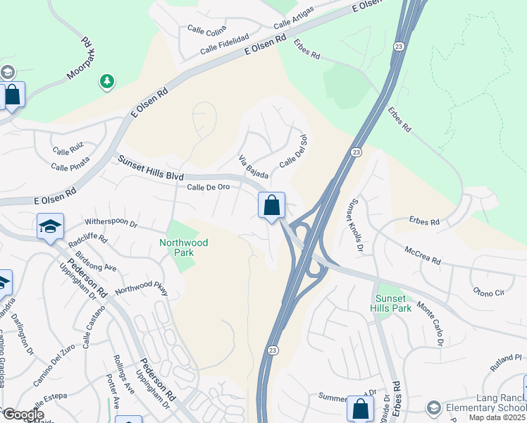 map of restaurants, bars, coffee shops, grocery stores, and more near Calle De Oro & Corte Del Rey in Thousand Oaks