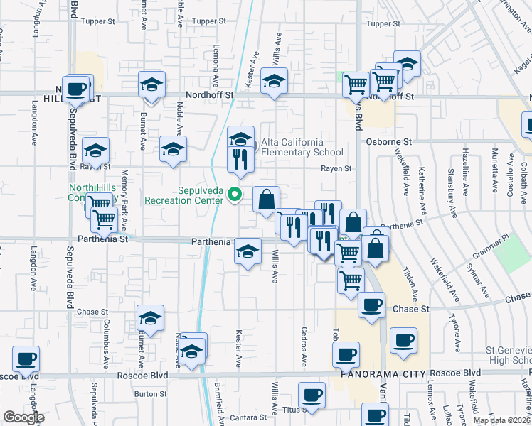 map of restaurants, bars, coffee shops, grocery stores, and more near in Los Angeles