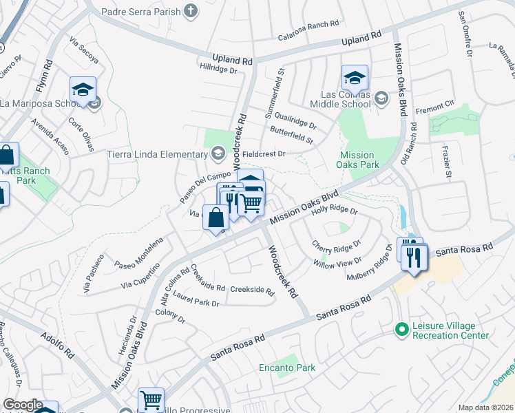 map of restaurants, bars, coffee shops, grocery stores, and more near 1271 Calle Bonita in Camarillo