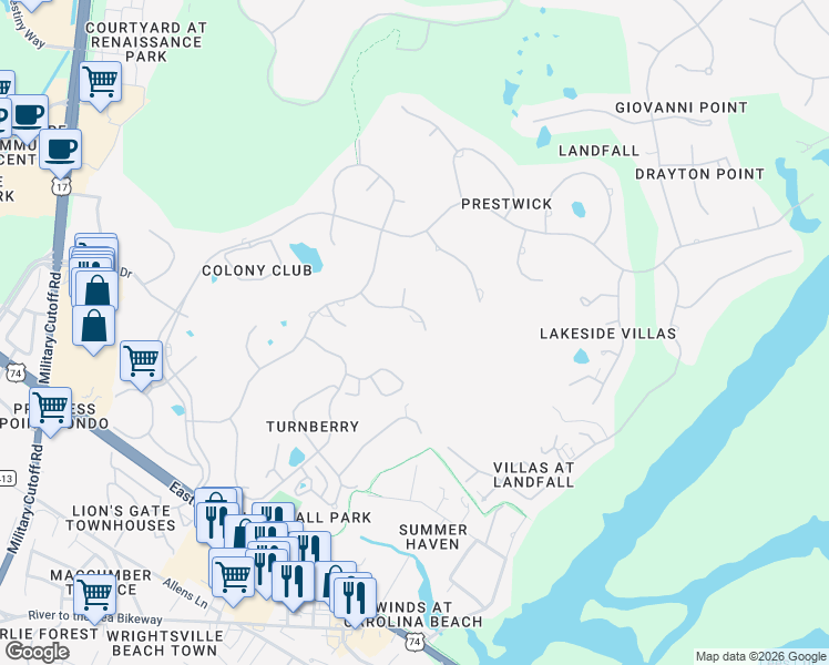map of restaurants, bars, coffee shops, grocery stores, and more near 1924 Lunar Lane in Wilmington