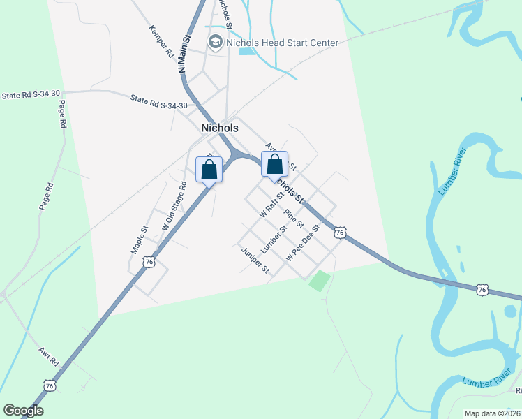 map of restaurants, bars, coffee shops, grocery stores, and more near 203 West Raft Street in Nichols