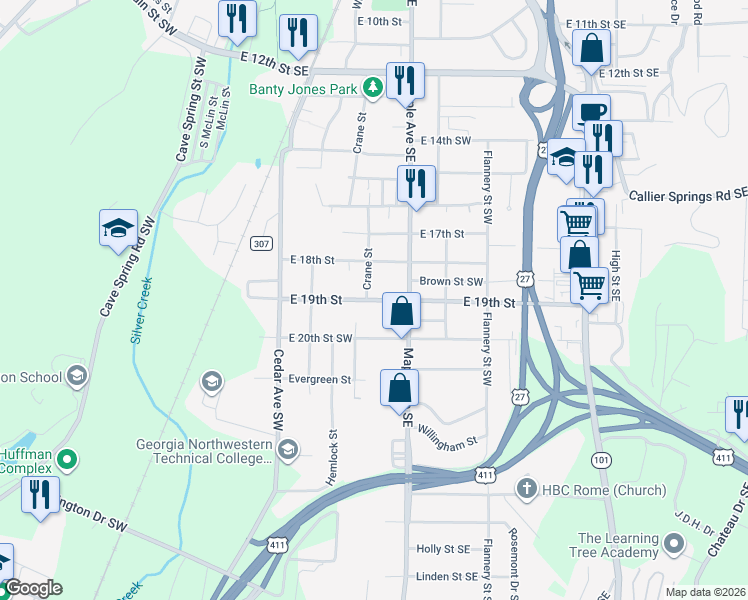 map of restaurants, bars, coffee shops, grocery stores, and more near 303 East 19th Street in Rome