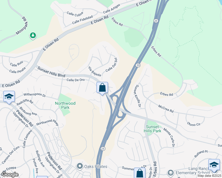 map of restaurants, bars, coffee shops, grocery stores, and more near 1662 Calle Rochelle in Thousand Oaks