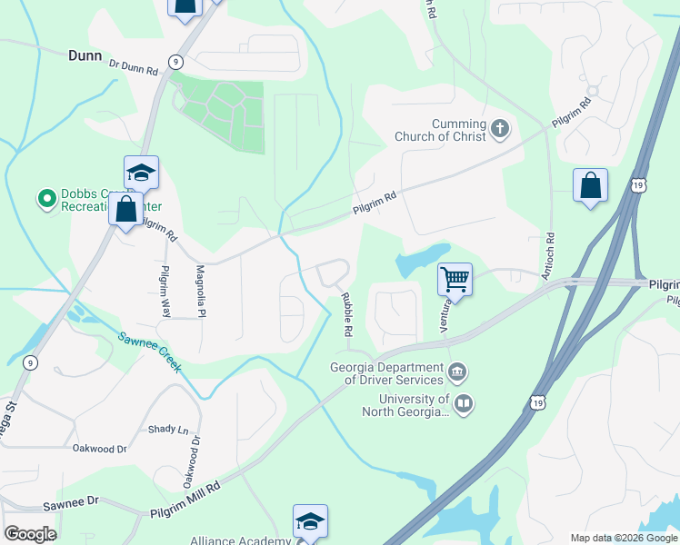 map of restaurants, bars, coffee shops, grocery stores, and more near 1333 Brookmere Way in Cumming