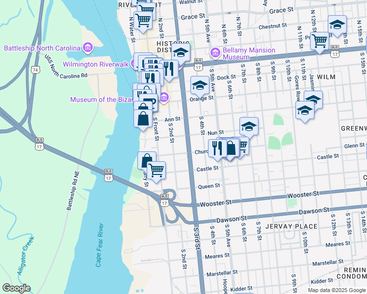 map of restaurants, bars, coffee shops, grocery stores, and more near 412 South 3rd Street in Wilmington