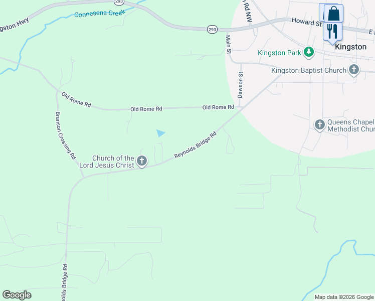 map of restaurants, bars, coffee shops, grocery stores, and more near 56 Reynolds Bridge Road in Kingston