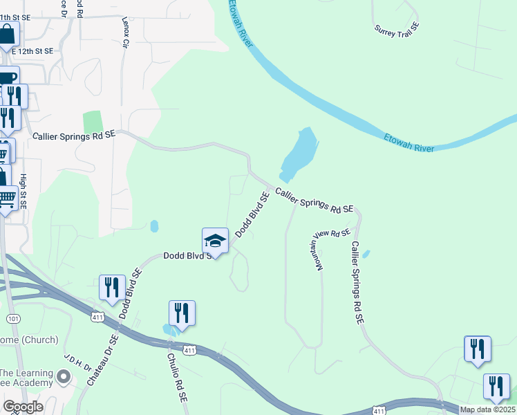 map of restaurants, bars, coffee shops, grocery stores, and more near 5 Pine Park Drive Southeast in Rome