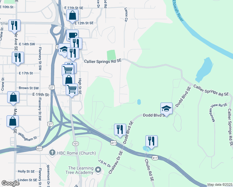 map of restaurants, bars, coffee shops, grocery stores, and more near 136 Woodland Street in Rome