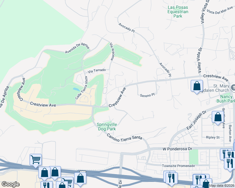 map of restaurants, bars, coffee shops, grocery stores, and more near 619 Crestview Avenue in Camarillo