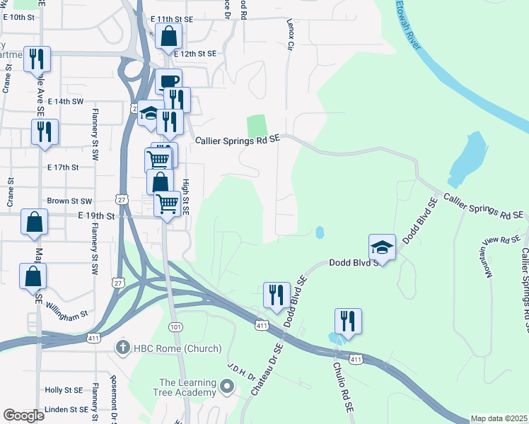 map of restaurants, bars, coffee shops, grocery stores, and more near 136 Woodland Street in Rome