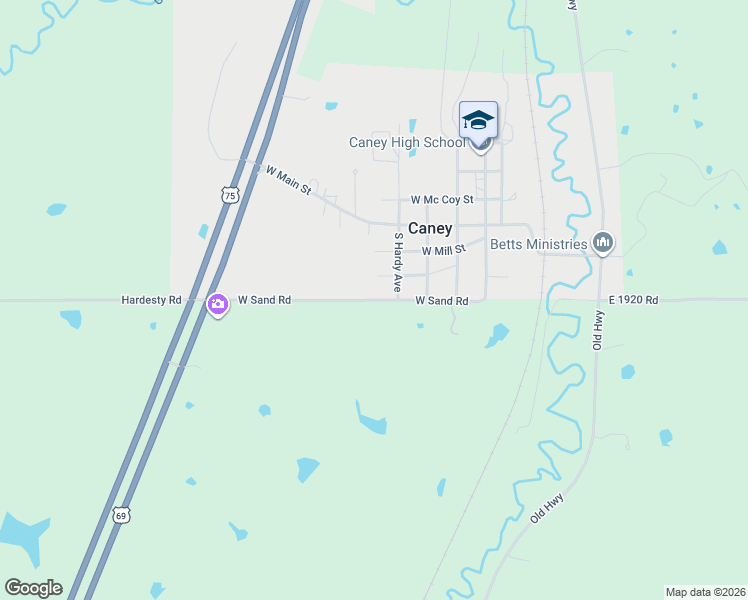 map of restaurants, bars, coffee shops, grocery stores, and more near 405 West Sand Road in Caney