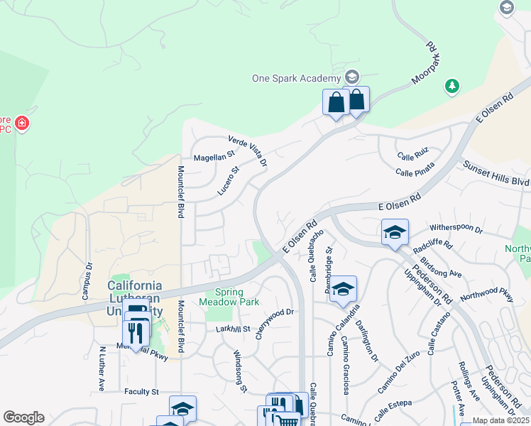 map of restaurants, bars, coffee shops, grocery stores, and more near 3680 North Moorpark Road in Thousand Oaks