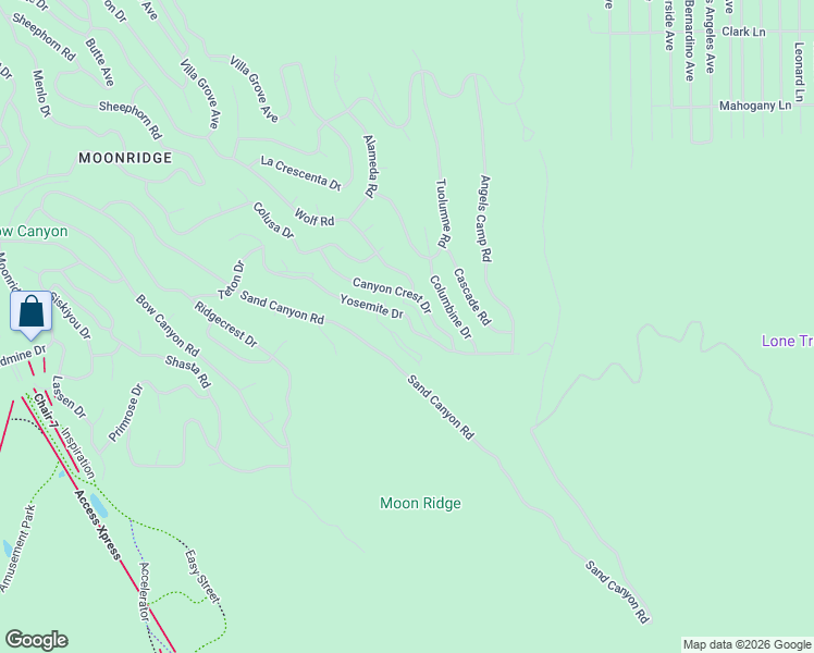 map of restaurants, bars, coffee shops, grocery stores, and more near 43897 Yosemite Drive in Big Bear Lake