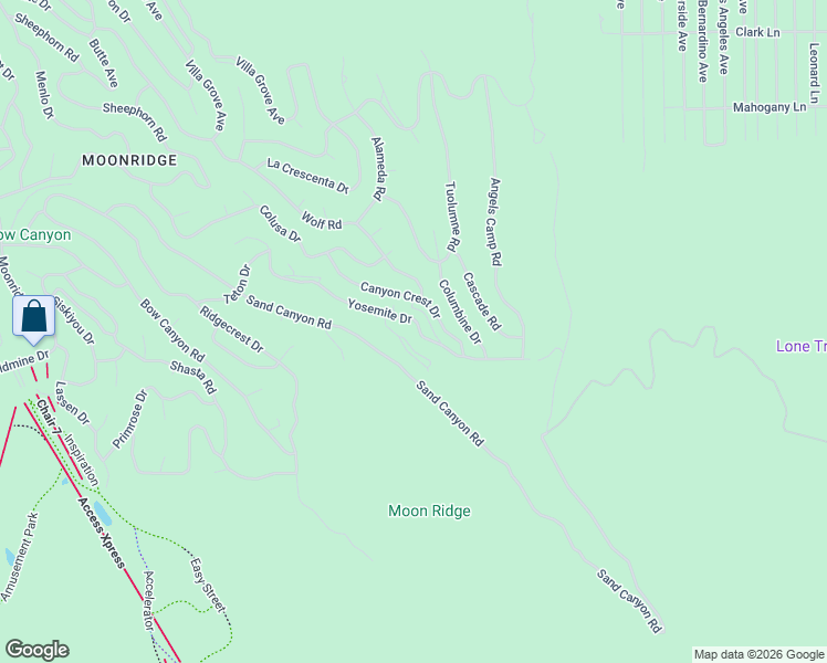 map of restaurants, bars, coffee shops, grocery stores, and more near 43897 Yosemite Drive in Big Bear Lake