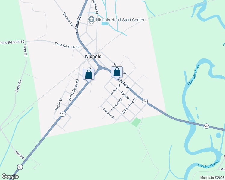 map of restaurants, bars, coffee shops, grocery stores, and more near 203 West Raft Street in Nichols