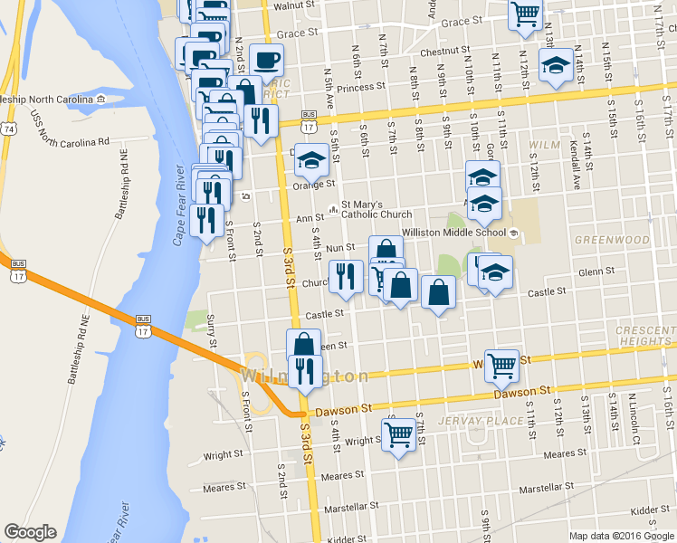 map of restaurants, bars, coffee shops, grocery stores, and more near 416 South 5th Avenue in Wilmington