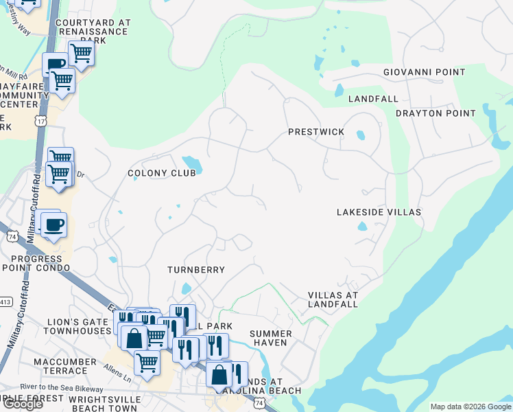 map of restaurants, bars, coffee shops, grocery stores, and more near 1924 Lunar Lane in Wilmington