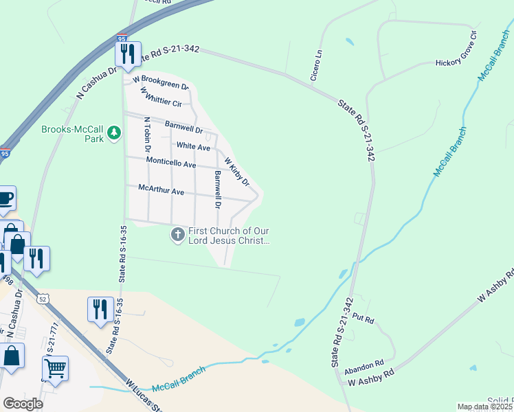 map of restaurants, bars, coffee shops, grocery stores, and more near 1930 North Adair Drive in Florence