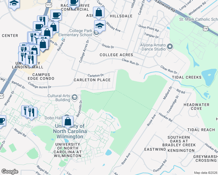 map of restaurants, bars, coffee shops, grocery stores, and more near 337 Monlandil Drive in Wilmington