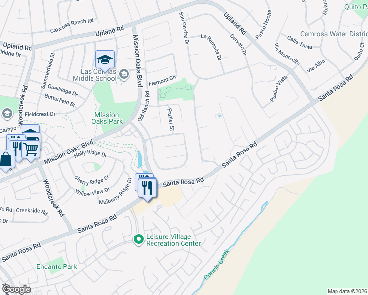 map of restaurants, bars, coffee shops, grocery stores, and more near 6190 Arabian Place in Camarillo