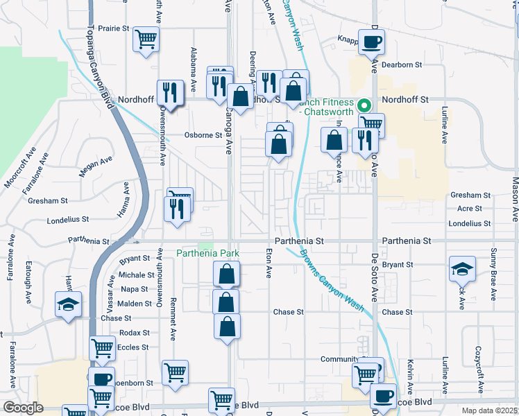 map of restaurants, bars, coffee shops, grocery stores, and more near in Los Angeles