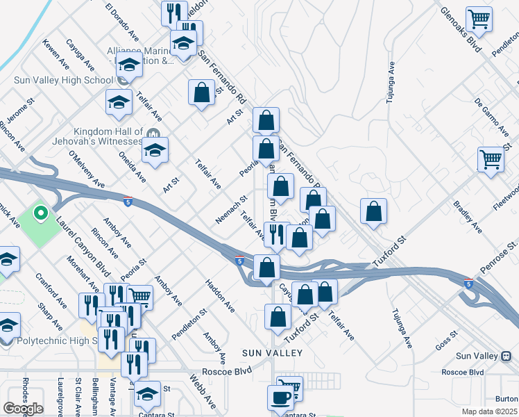 map of restaurants, bars, coffee shops, grocery stores, and more near 8828 Ilex Avenue in Los Angeles