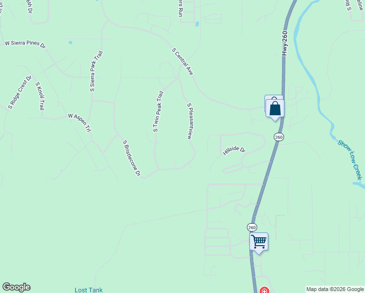 map of restaurants, bars, coffee shops, grocery stores, and more near 2170 South Pleasant View Drive in Show Low