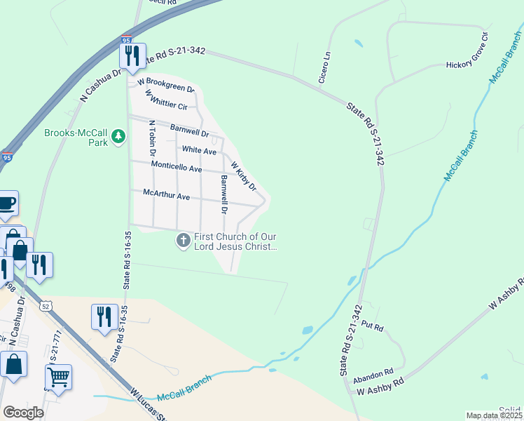 map of restaurants, bars, coffee shops, grocery stores, and more near 1930 North Adair Drive in Florence